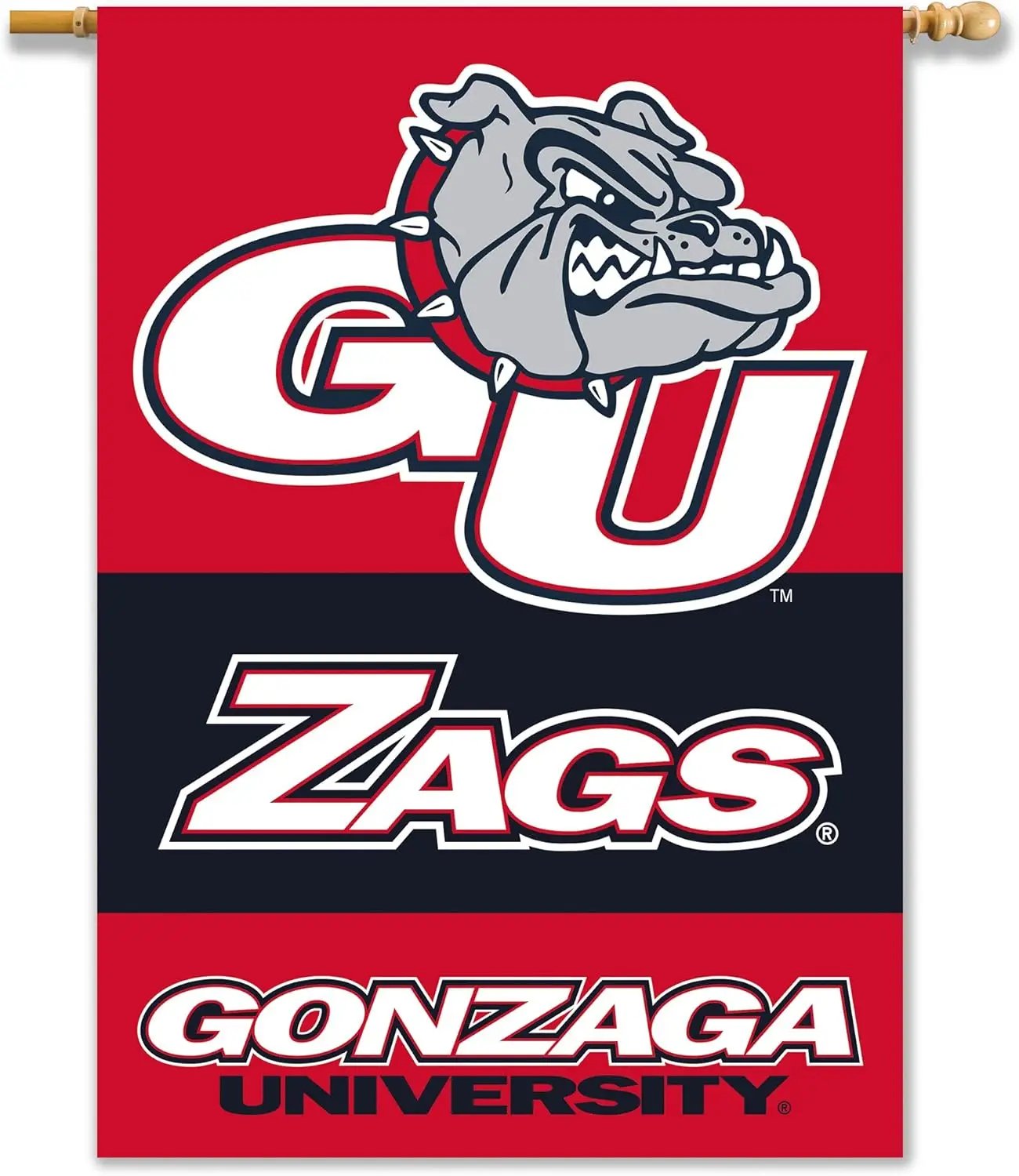 NCAA Gonzaga Bulldogs 2-сторонний домашний баннер 28-by-40 с рукавом для шеста красный
