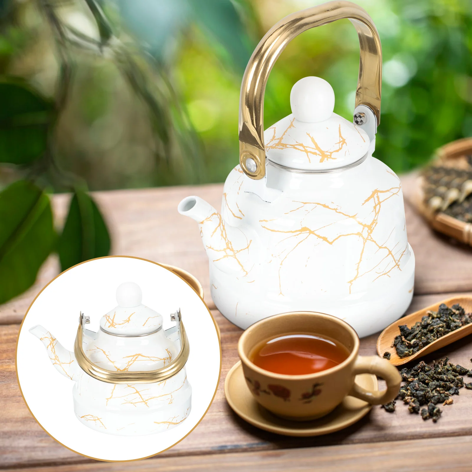 

Enamel Kettle Tea Serving Pot Enameled Teapot Restaurant Retro Water Boiling Stove Top Teakettle