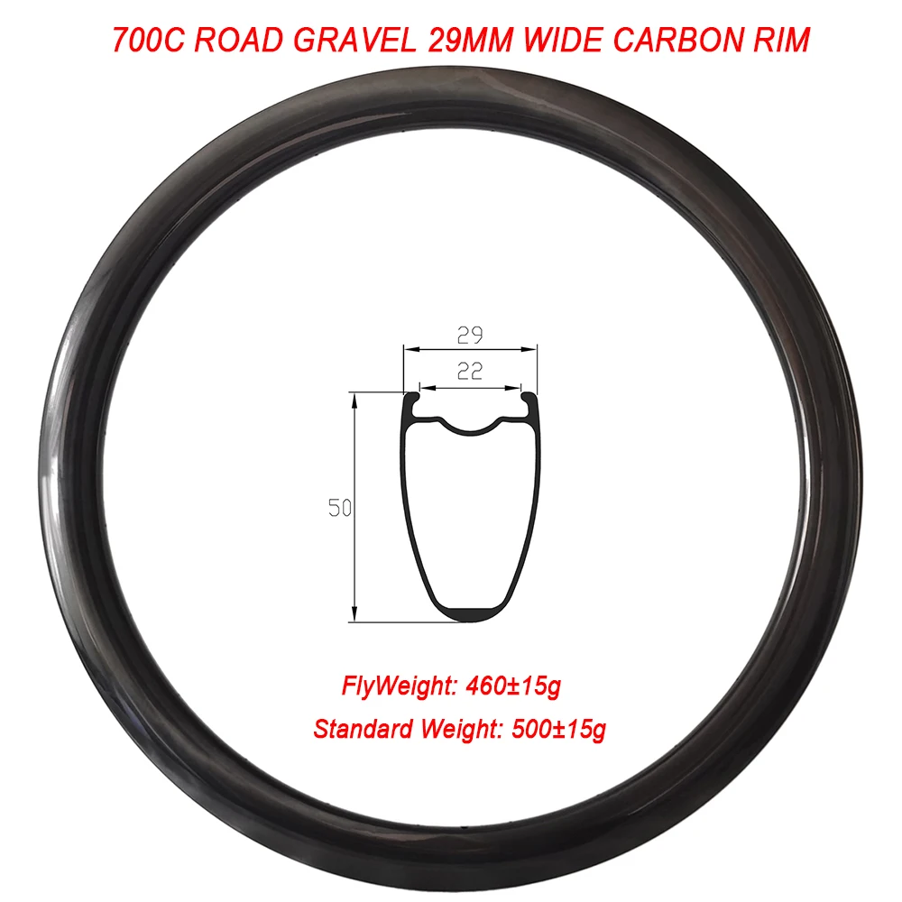 

29mm Wide 700C Road Bike Hook Carbon Rim Clincher Tubeless 50mm Deep 22mm Inner Disc Bicycle Wheel Gravel UD 3K 12K Matte Glossy