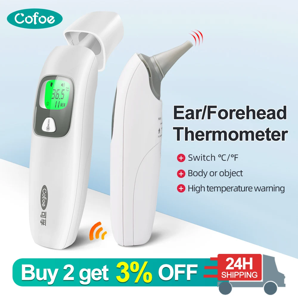 

Cofoe Forehead Ear Non-Contact Infrared Baby Thermometer LCD Body Temperature Fever Digital IR Measurement for Baby Adults