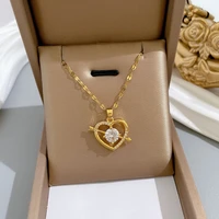 luxury love pendant necklace for women arrow through heart stainless steel clavicle chain necklace aesthetic couple jewelry