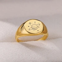 silver color planet signet rings for women men stainless steel wedding ring vintage aesthetic couple rings jewelry gift
