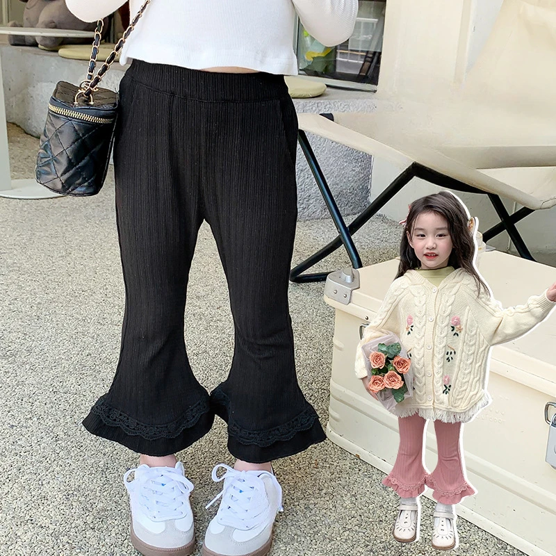 

Girls' High Stretch Peplum Bottoms Lace Flared Bottoms Kids Clothes Pants 2023 Autumn Girls Pants Leggings for Girls