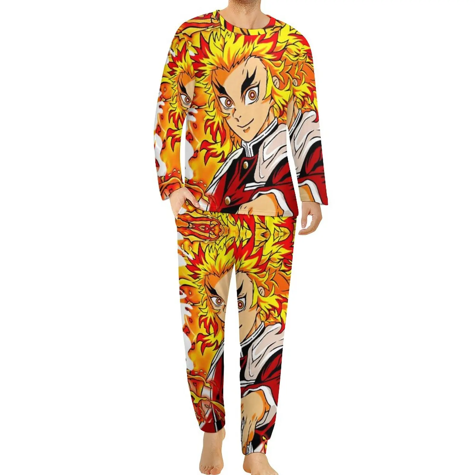 

Demon Slayer Anime Pajamas Autumn Rengoku Kyojuro Leisure Nightwear Men 2 Piece Design Long-Sleeve Cute Oversized Pajama Sets