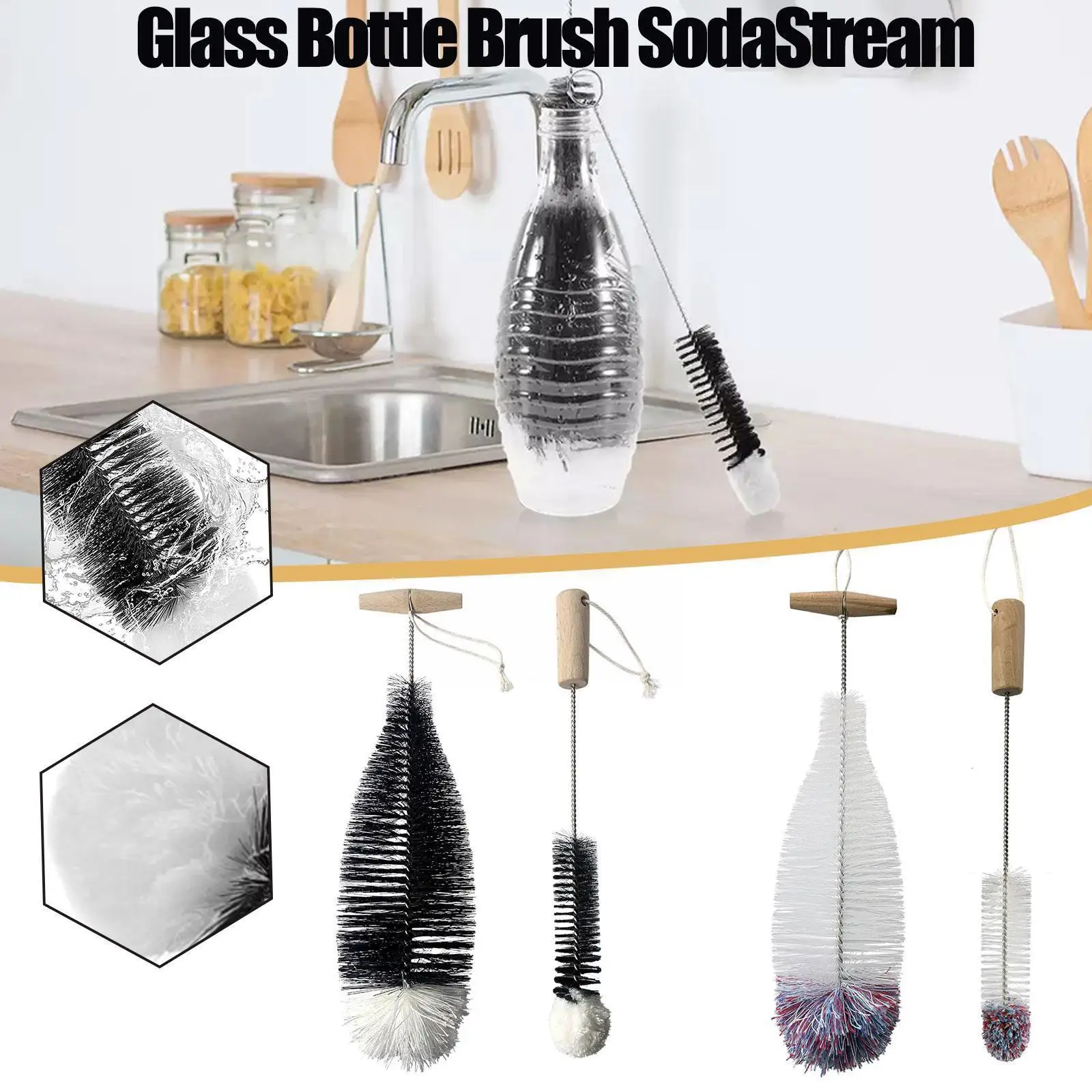 

Cleaning Brush Set Compatible With SodaStream Glass Bottles Small Brushes Kit For Kitchen Cleaning Drinking Narrow Neck Bot V2B8