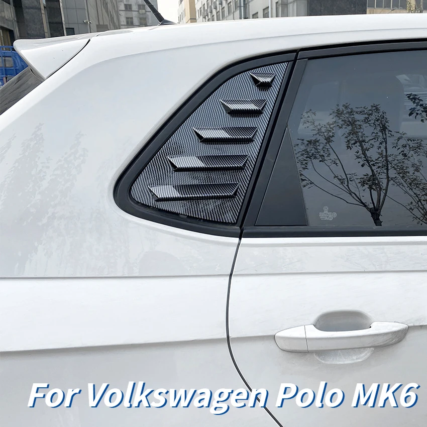 

Покрытие затвора заднего стекла автомобиля для VW Polo MK6 2018-2023 + 2 шт., глянцевые черные наклейки, декоративные жалюзи, модифицированные аксессуары
