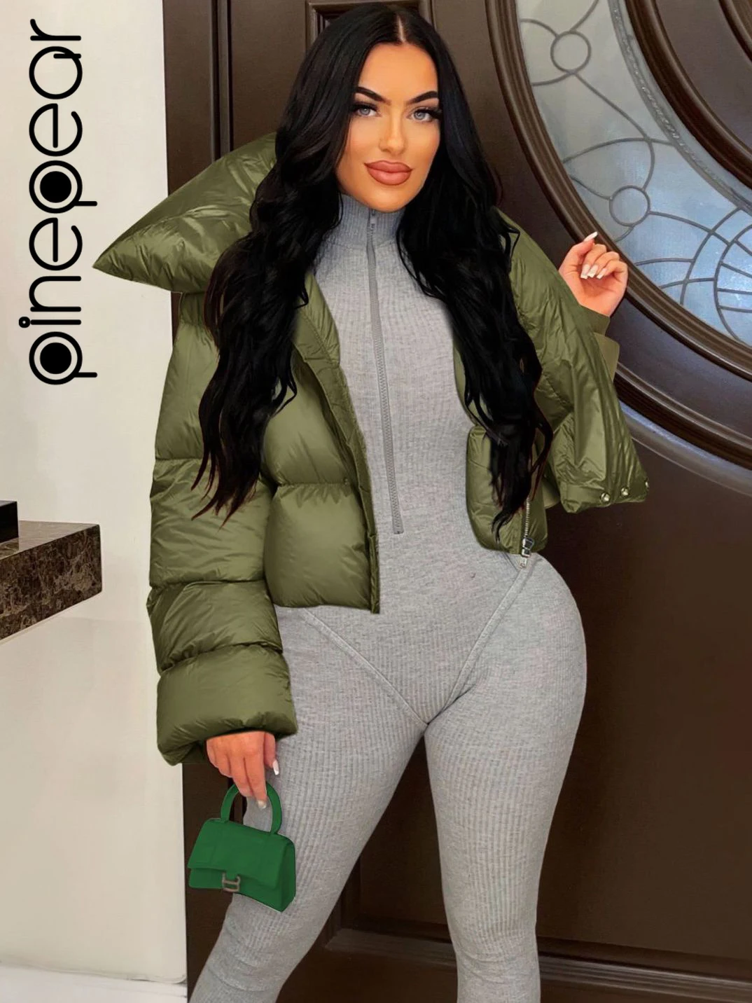 

PinePear Turtleneck Thick Quilted Warmth Parkas Long Sleeve Winter Cotton-Padded Puffer Bubble Coats Casual Wild Loose Outwear