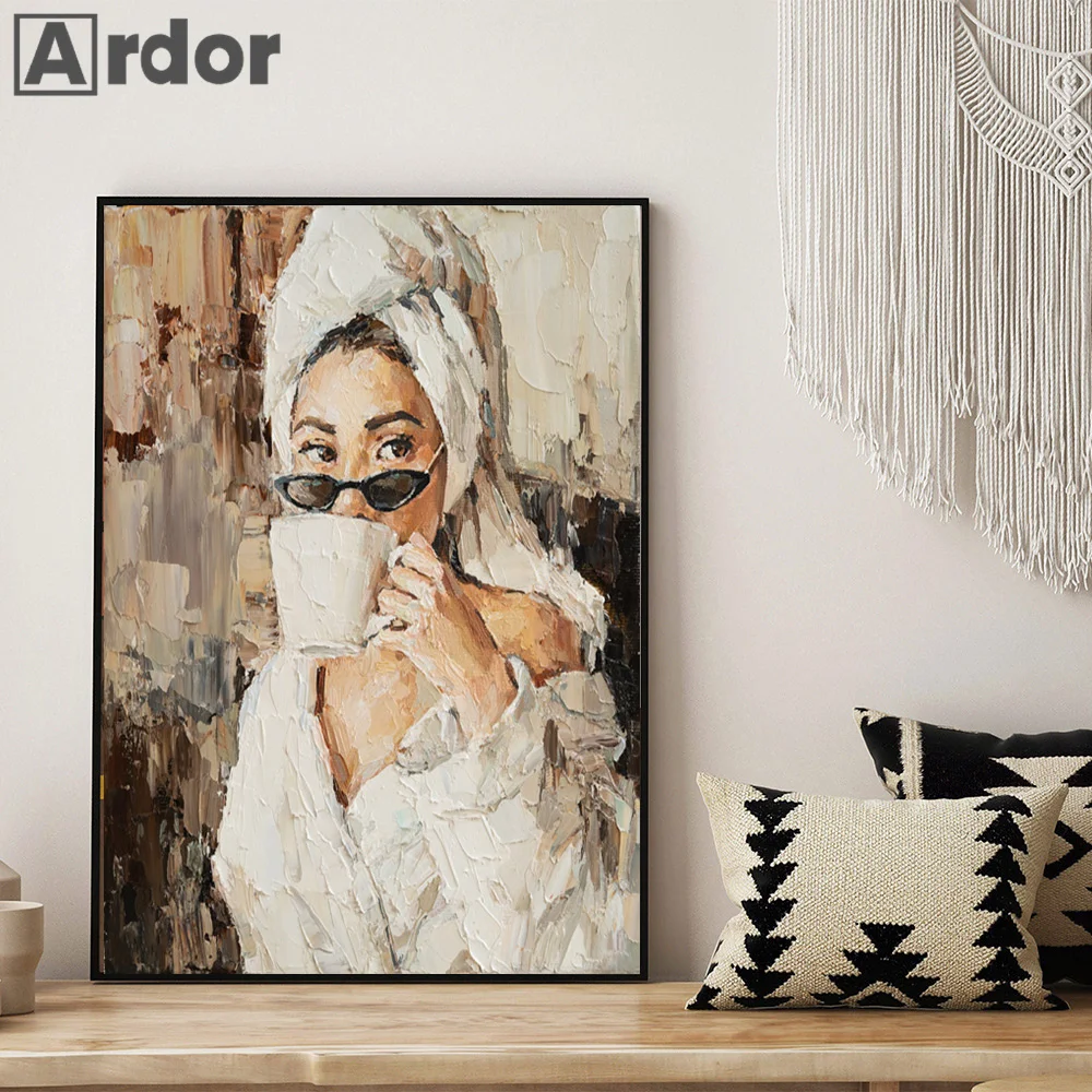 

Vintage Fashion Women Girls Wall Painting Poster Abstract Drink Coffee Retro Print Modern Pictures For Living Room Home Decor