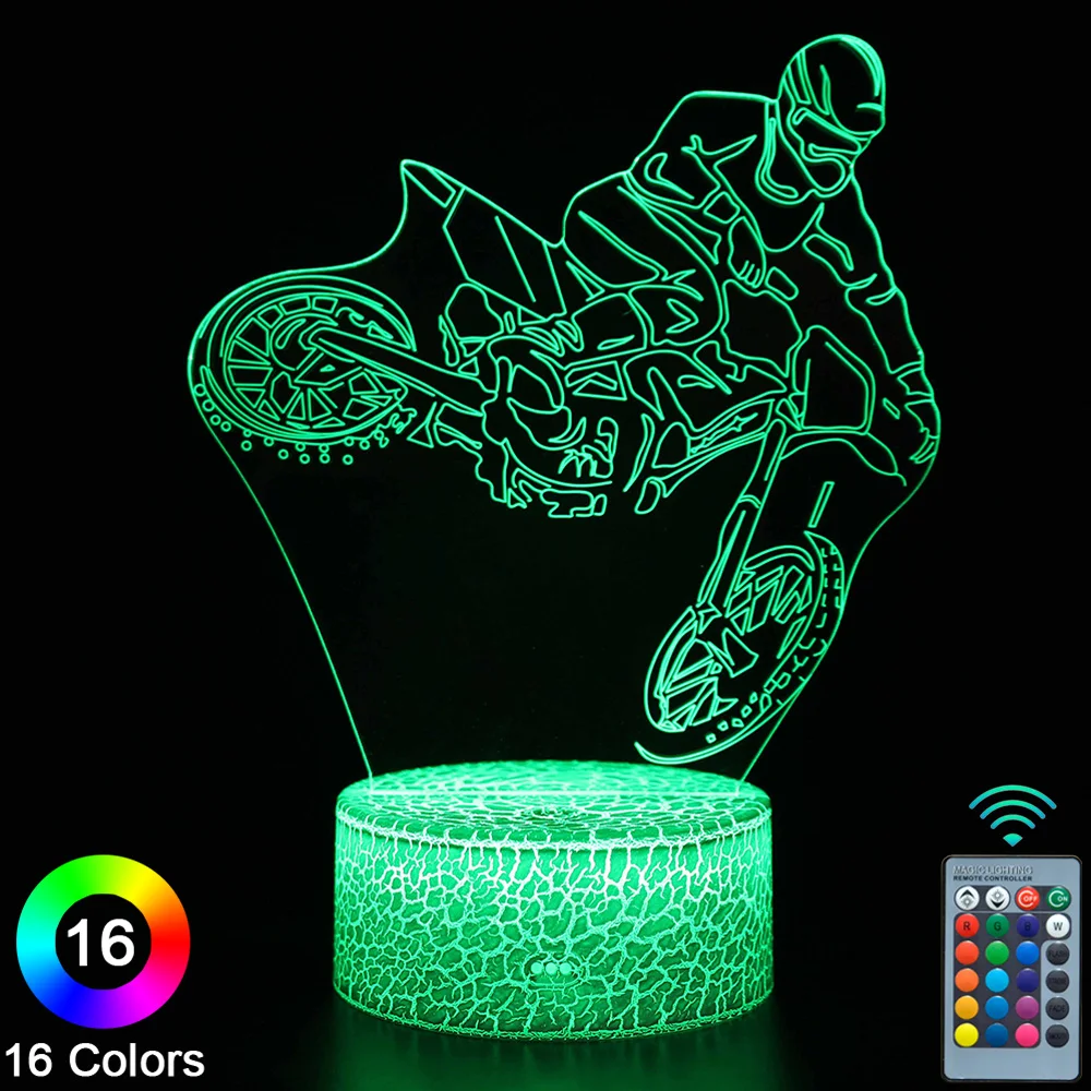 

Мотоциклетные светодиодные 3D ночники, сенсорный пульт дистанционного управления, новинка, настольная лампа, декор для комнаты, Рождественс...