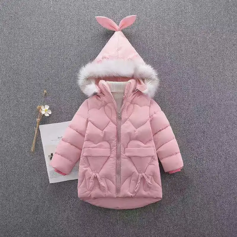 

2022 New Pink Girls Coat Children's Clothing Cotton Clothes Winter Parkas Korean Version for Kids Outerwear Baby Toddler Jacket