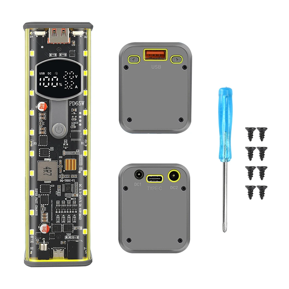 Фото Модуль Power Bank PD 65W/45W/20W для сверхбыстрой зарядки, корпус DIY со встроенным зарядным кабелем, бокс для аккумуляторов на 8 элементов №5