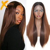 x tress ombre colored synthetic lace front wigs with baby hair classic straight natural brown hairstyle daily use heat resistant