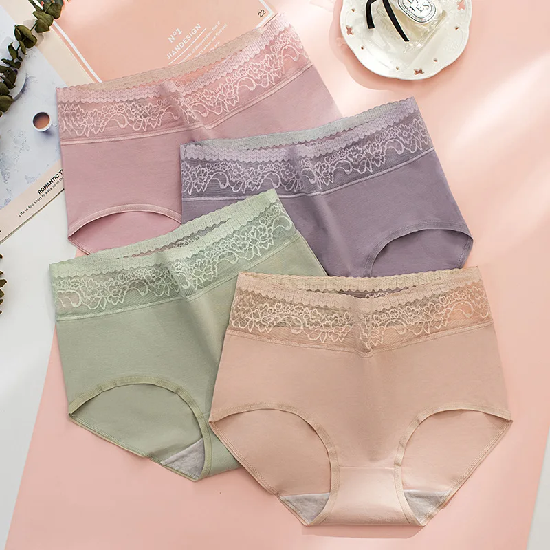 Купи Women's Cotton Underwear Sexy Lace Panties High Waist Solid Color Underpants Seamless Women's Briefs Plus Size Female Lingerie за 119 рублей в магазине AliExpress