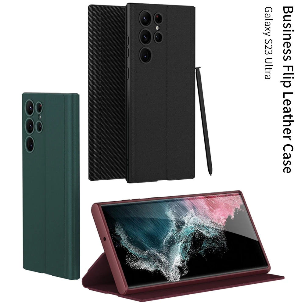 For Samsung Galaxy S23 Ultra Plus Case Luxury Magnetic Folding Bracket Flip Holder Leather Shockprooof Back Cover Accessories