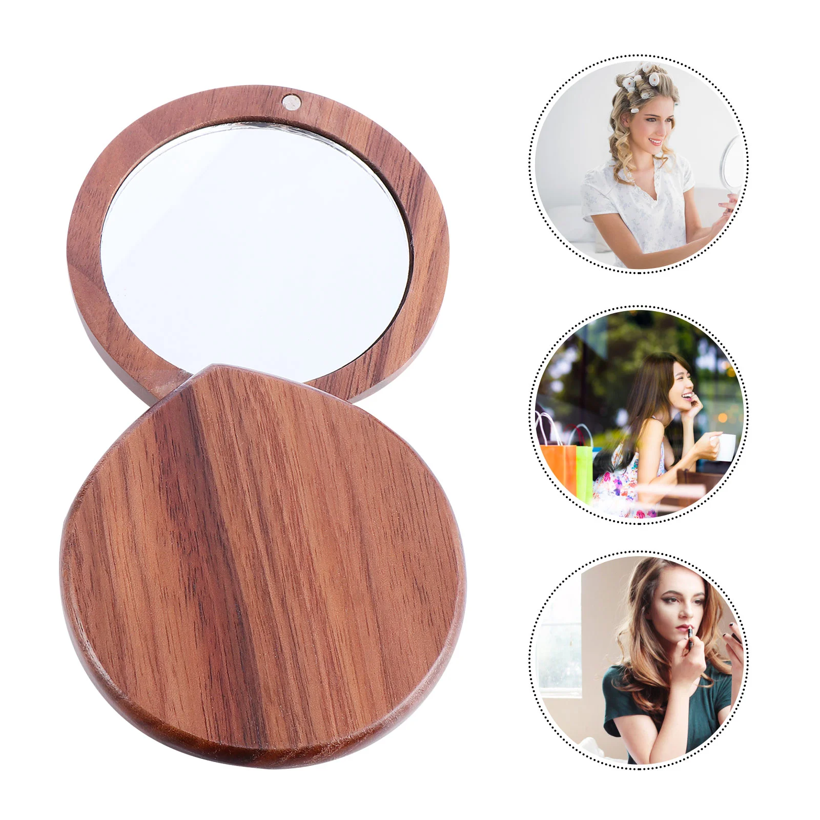 

Folding Mirror Walnut Wooden Mirror Portable Round Makeup Mirror for Pocket Purse Travel Daily Us