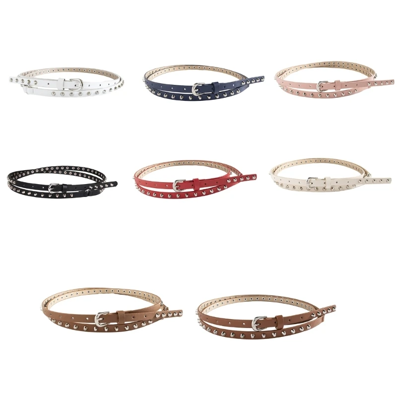 

Женский пояс из искусственной кожи с двойной петлей, повседневный пояс с заклепками в стиле панк, джинсовое платье