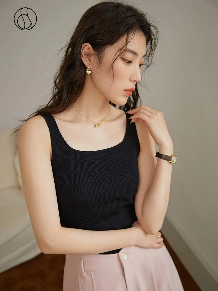 

DUSHU Four Color Options For Basic Large U-Neck Tank Top For Women Summer 2023 New Thin Stripes For Women Black Green White
