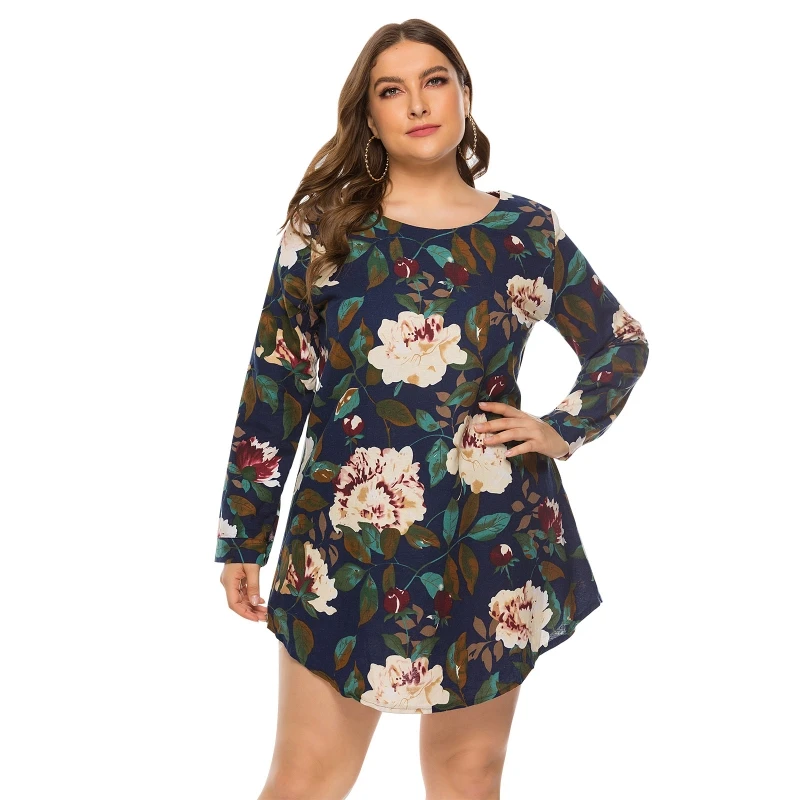 Модное мини-платье с цветочным принтом женское Повседневное платье круглым