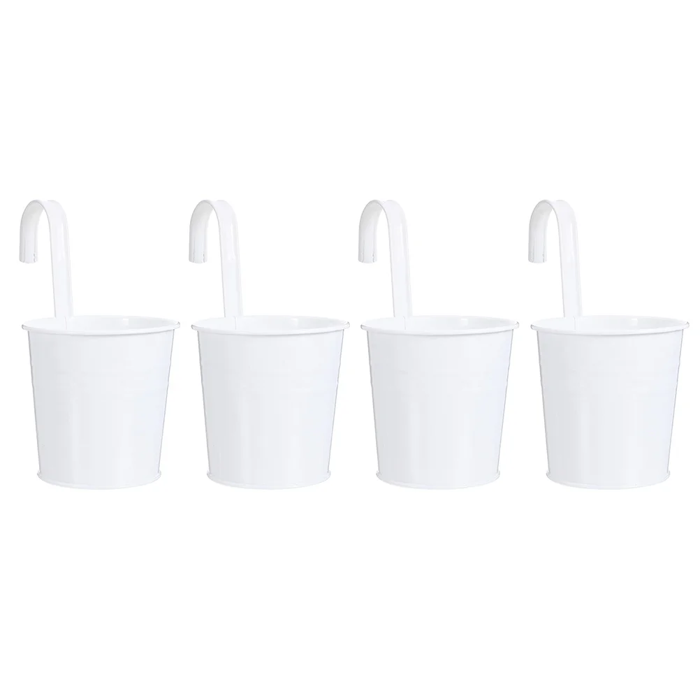 

4 Pcs Outdoor Planter Pots Stand Outdoors Shelf Tin Hook Flower Pot Mini Flowers 27X11X11CM Balcony Bucket White Metal