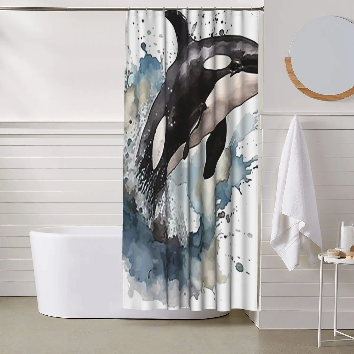 Занавеска для душа Orca Aquatic Sea Ocean Killer Whale, полиэстеровая, водонепроницаемая, для ванной комнаты, с крючками (art.: 3920d84fe24a1) - 3920d84fe24a1