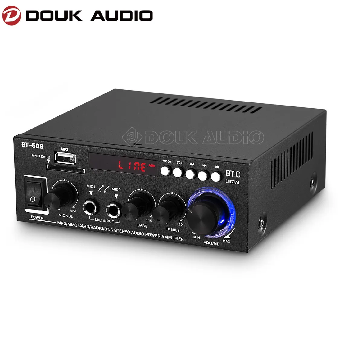 

BT-508 Mini Bluetooth Stereo Audio Amplifier 2.0 Channel Home Boat Car Amplifier MIC Sound Power Amp 30W + 30W