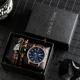 Exquisite Gift Men Watch Bracelet Set Blue Large Dial Leather Strap Vintage Bracelets Business Quartz Watches Sets for Boyfriend Other Image