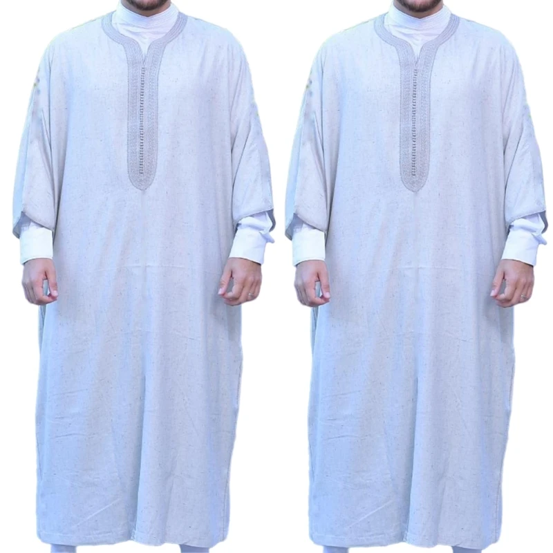 

XXFD Mens Muslim Robes Long Sleeve Islamic Middle East Dubai Thobe Saudis Arabia Ethnic Kaftan Loose Maxi Dishdasha Kandoura