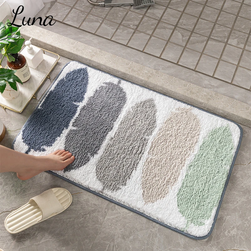 

Simple Geometric Abstract Mat for Bathroom Modern Style Absorbent Non-slip Carpet Nordic Woven Soft Machine Washable Rug Ins