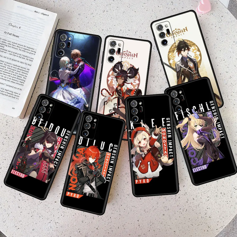 

Case Coque for Samsung Galaxy Note20 Ultra Note 8 9 10 Plus M51 M12 M31Prime M31 Genshin Impact Anime Black Trend Funda Cell
