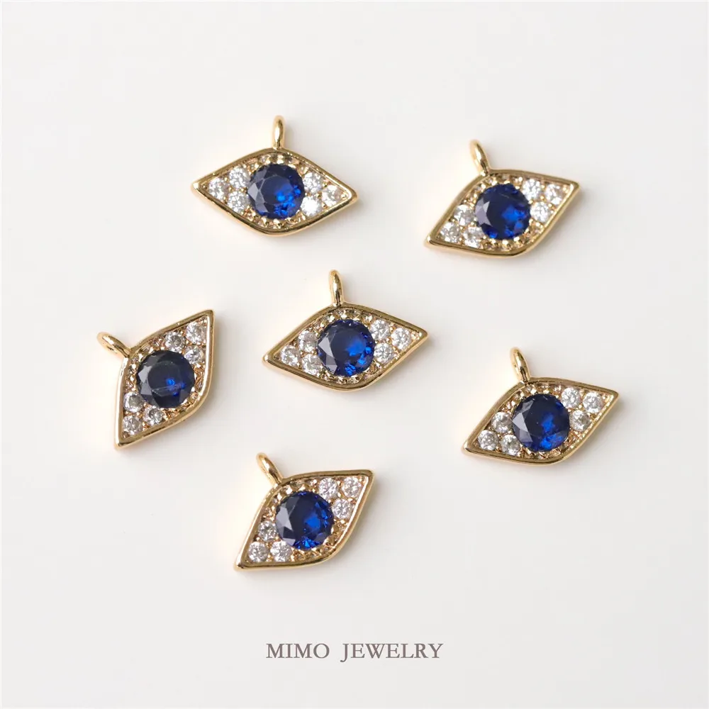 

MIMO JEWELRY Copper plated real gold micro setting zircon blue Turkish devil Eye Pendant DIY accessories