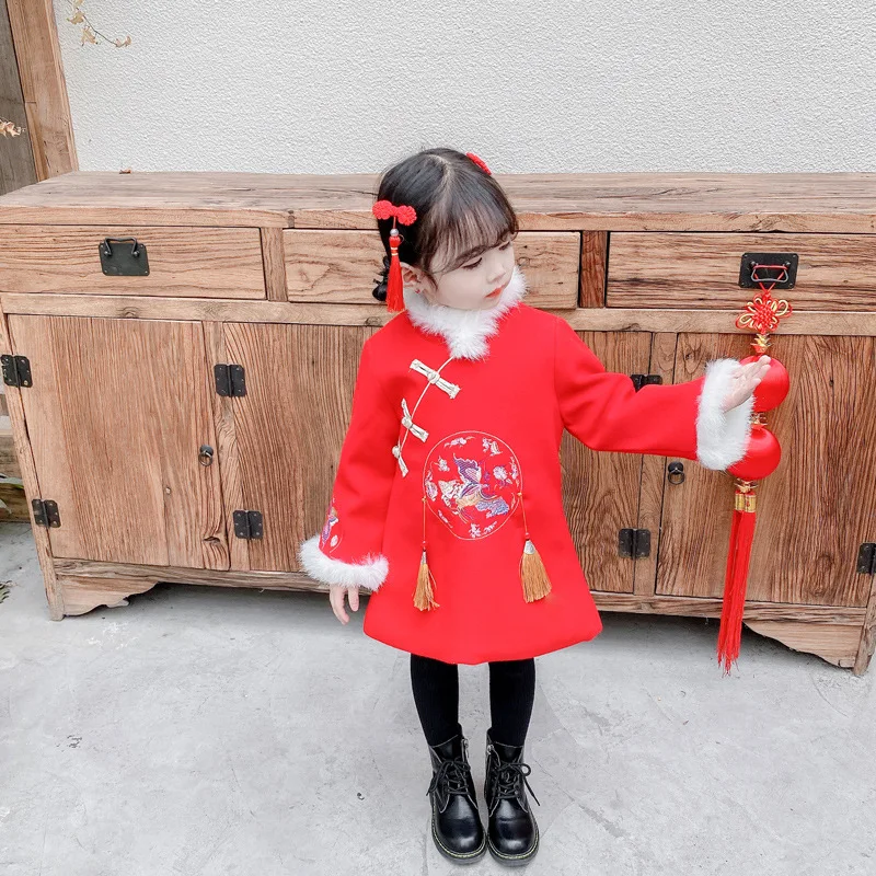 Осенне-зимний детский Китайский милый костюм Ципао Тан детское Новогоднее