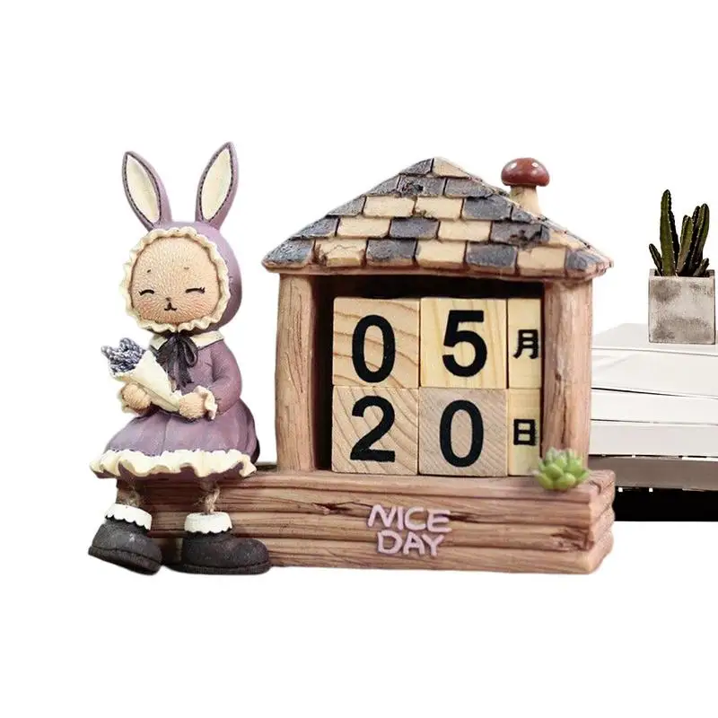 

Wooden Calendar Blocks Wood Block Calendar Table Decor With Simple And Generous Font Rabbit Design For School Kitchen Dining