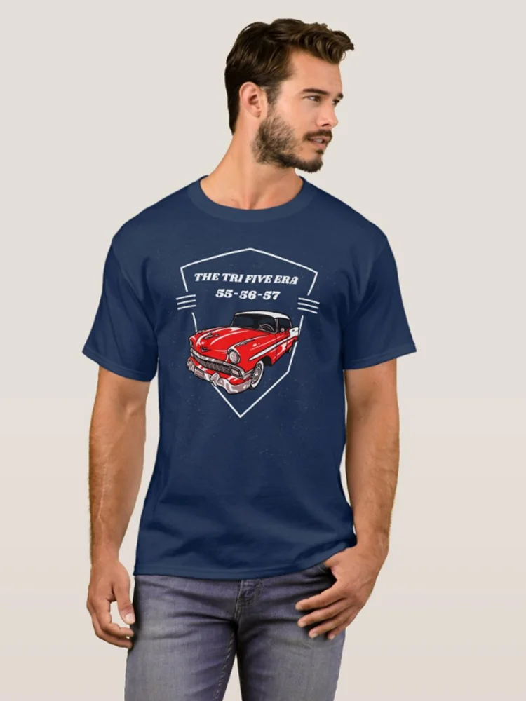 Классическая футболка Tri Five Era 55 56 57 красная винтажная женская 100% хлопок с круглым