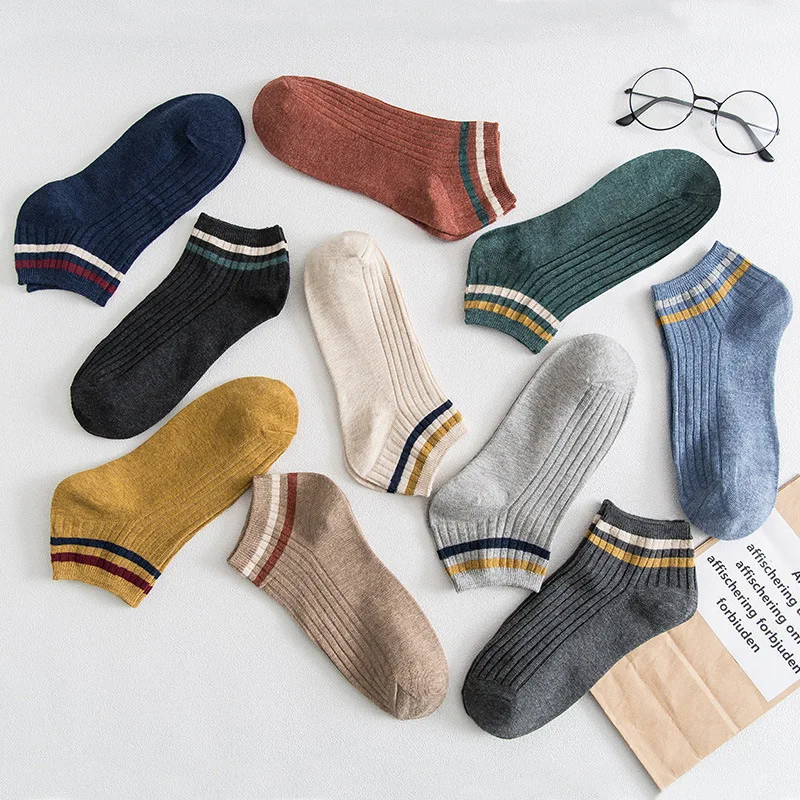 

Retro fashion trend two bars striped socks spring summer breathable sports wild boat socks college students simple thin socks
