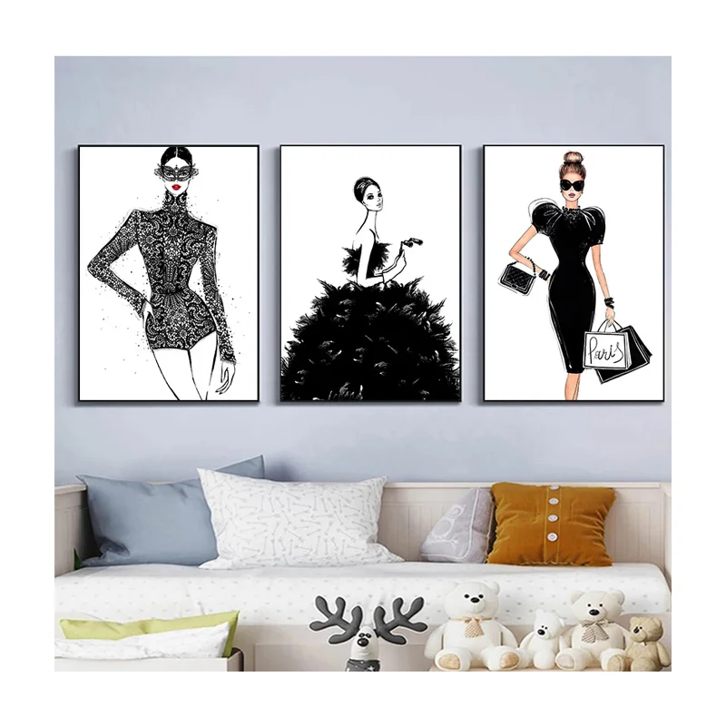 

Room Decor Fashion Girl Skirt Handbag Paris Brand Canvas Painting Wall Art Posters and Prints for Living Room Decor Home Decor