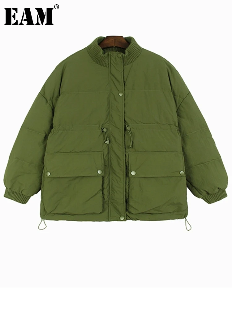 

[EAM] Loose Fit Green Big Size Warm Down Jacket New Long Sleeve Warm Women Parkas Fashion Tide Autumn Winter 2023 1DH2873