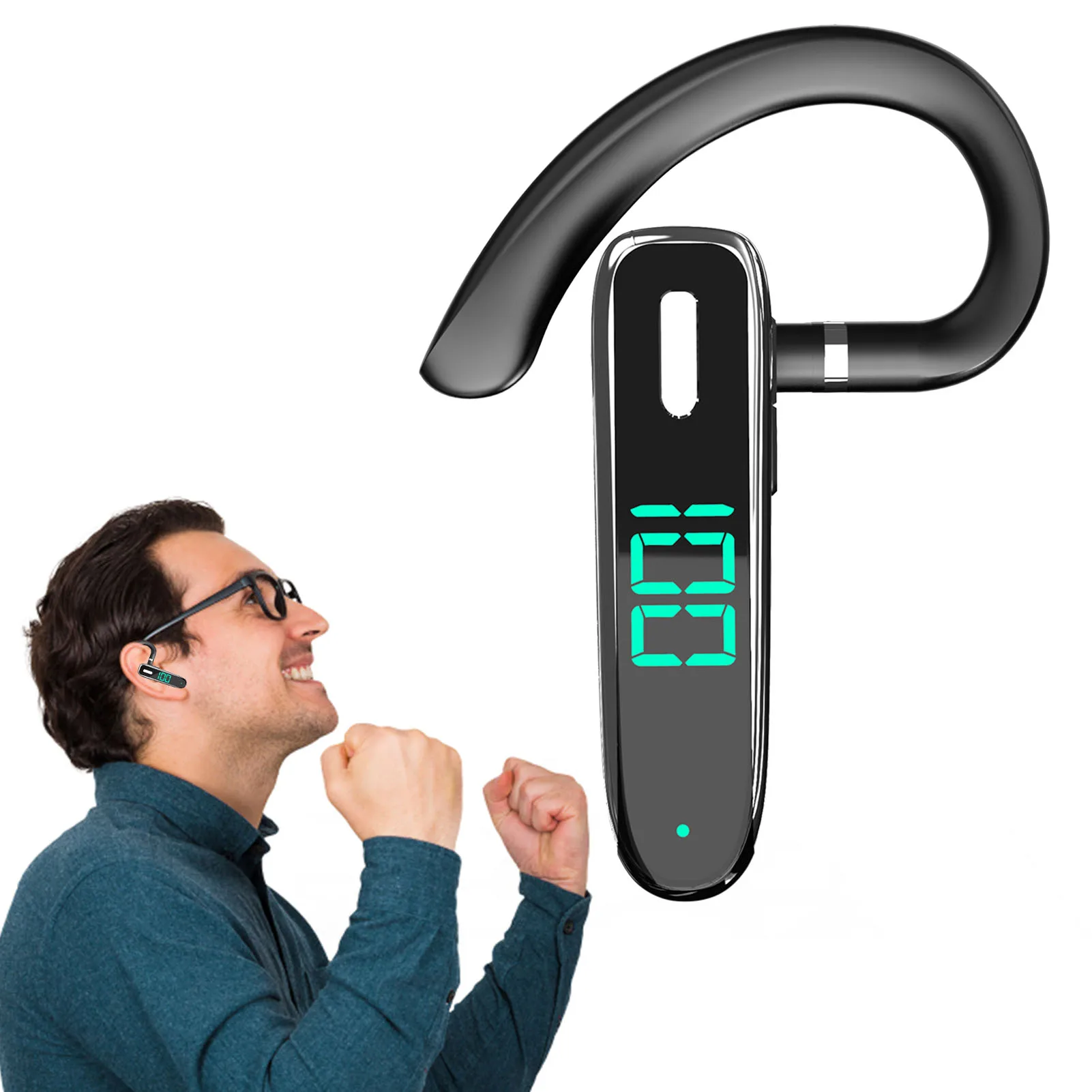 

Business Wireless BT Headset Digital Display Wireless Hands-Free Headset Long Standby Single Earpiece For Business Office And