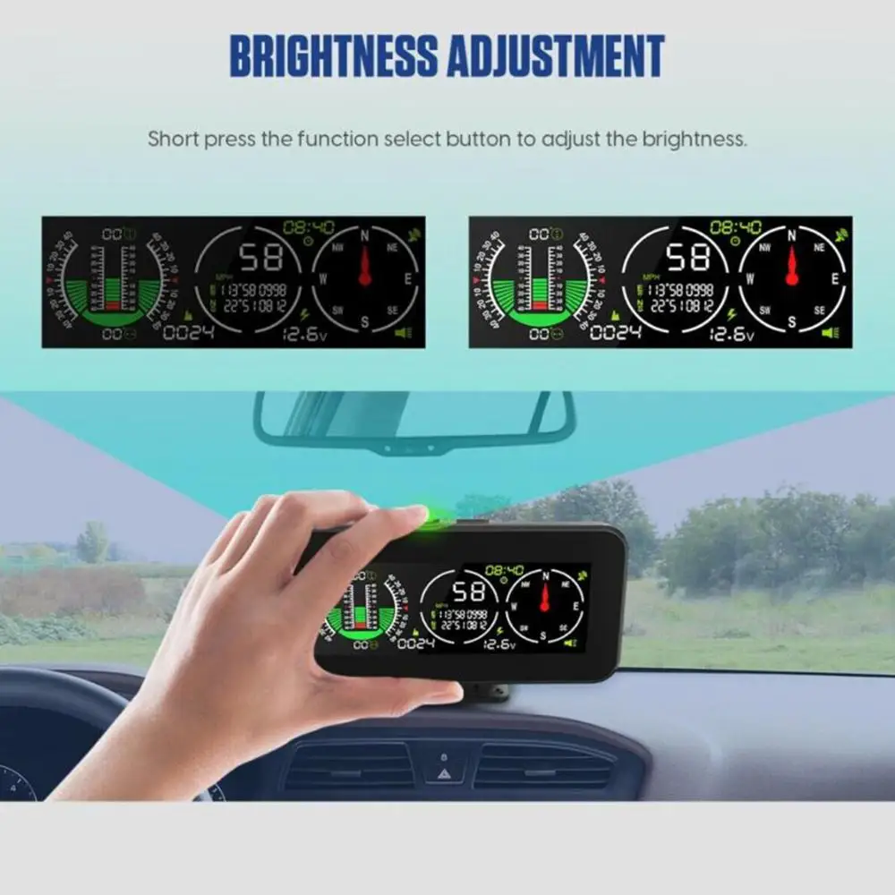 

Head Up Display Speed Slope Meter Digital GPS M60 Inclinometer Compass Overspeed Car Accessories HUD Speedometer Alarm Road Y7N5