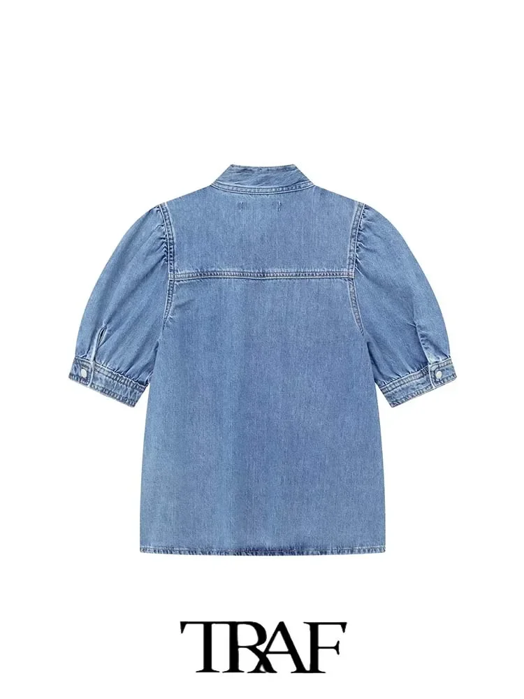 Женская Джинсовая блузка с бантом на шее свободная повседневная рубашка из