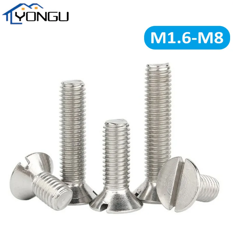 

Slotted Flat Head Screws 304 Stainless Steel Slotted Flat Countersunk Head Machine Screw Bolt GB68 DIN2009 M1.6 M2 M2.5 M3 M4-M8