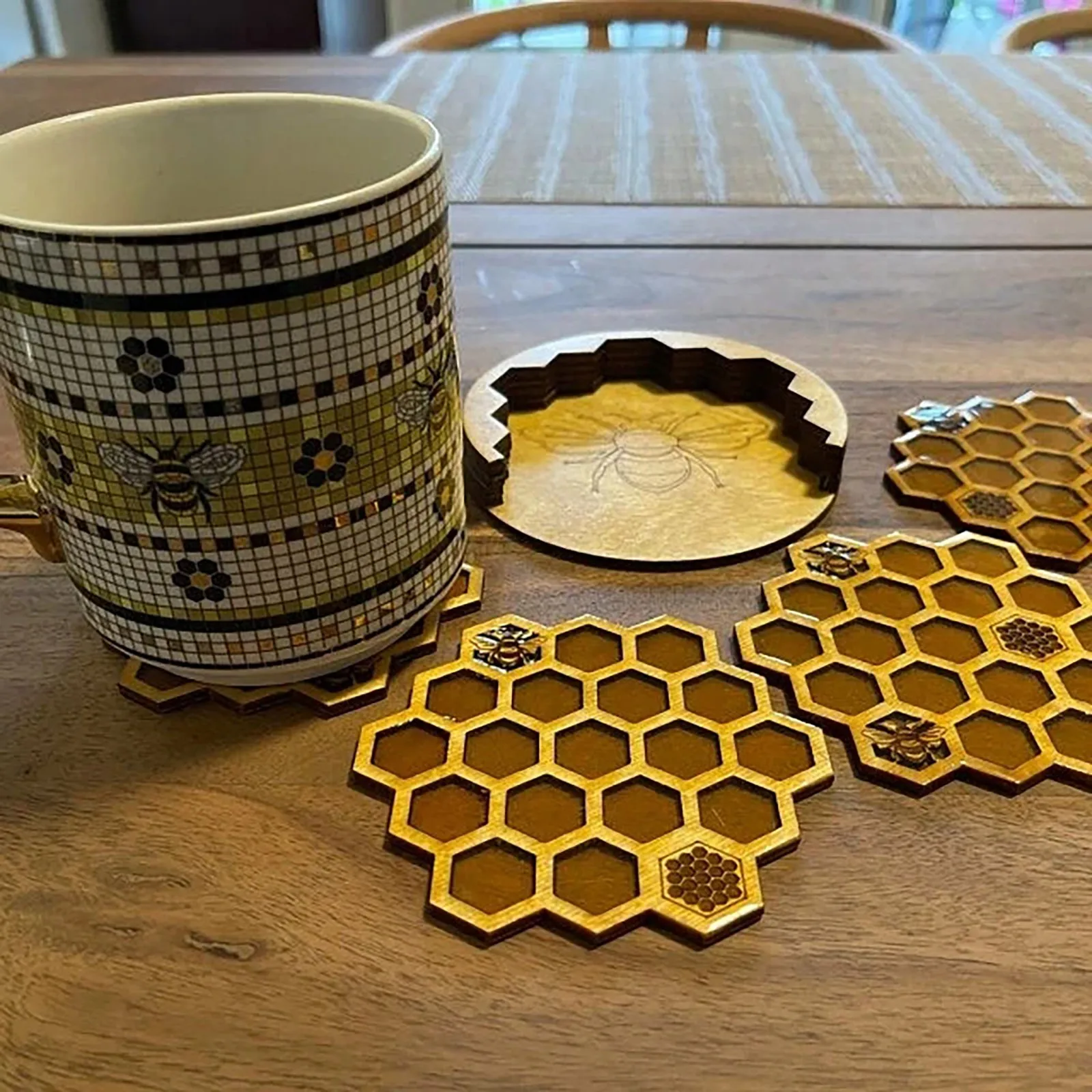 

Honeycomb Coasterss Set Of Four With Base Wooden Kitchen Mats Circle round Table Mats Set of 6 with Red Table Mats Set of 6 with