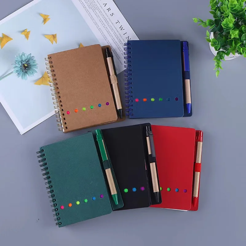 

Spiral Notebook school supplies With Memo Pad Sticky Notes Bookmark Traveler Journal planner line page Diary Kraft cover Notepad