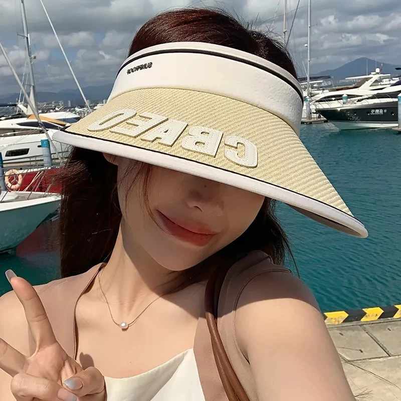 

Шляпка YUDX Женская Солнцезащитная с вышитыми буквами, уличная пляжная соломенная плетеная шляпа с широкими полями, в Корейском стиле, с защитой от ультрафиолета, на лето