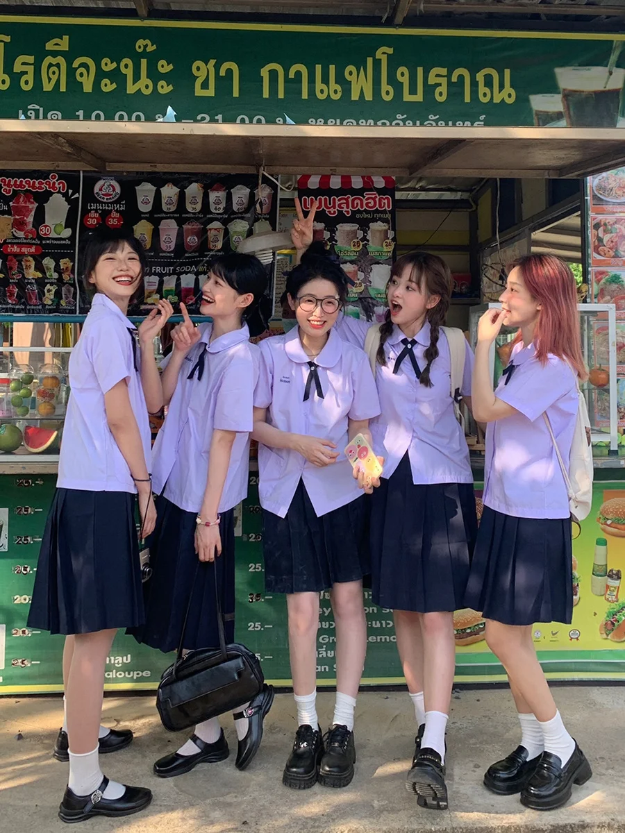 

Thailand style school uniform short sleeve shirt women jk uniform college style high school student movement graduation class