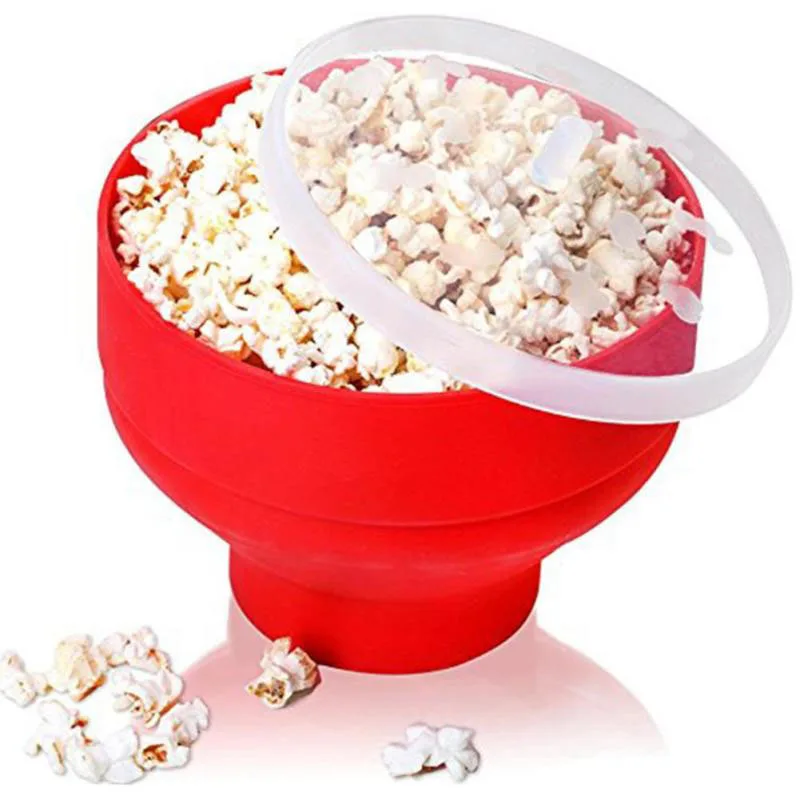 

Foldable Silicone Popcorn Bucket Chips Fruit Dish Baking Popcorn Buckets Home Diy Microwaveable Popcorn Maker High Quality