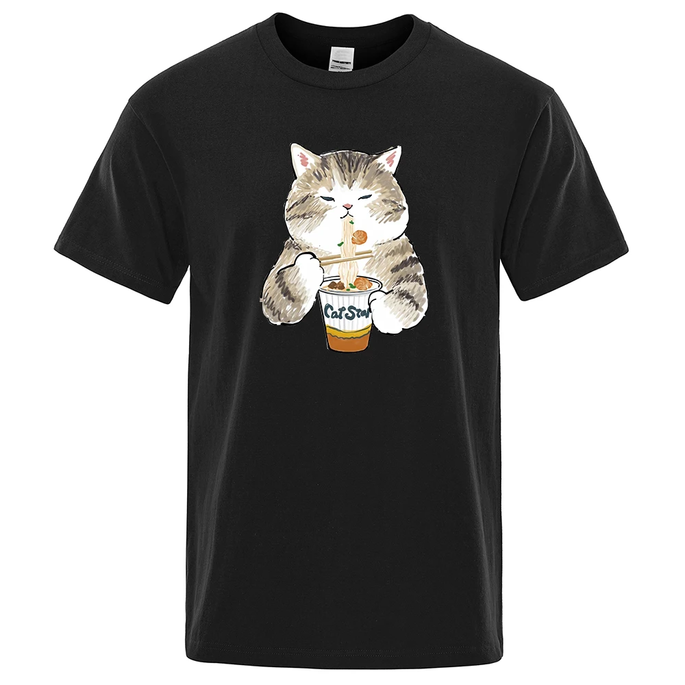 

Cat Eating Instant Noodles Printing Men's Tshirt Fashion Comfortable T-Shirt Oversized S-XXXL Clothes O-Neck Soft T Shirts Mens