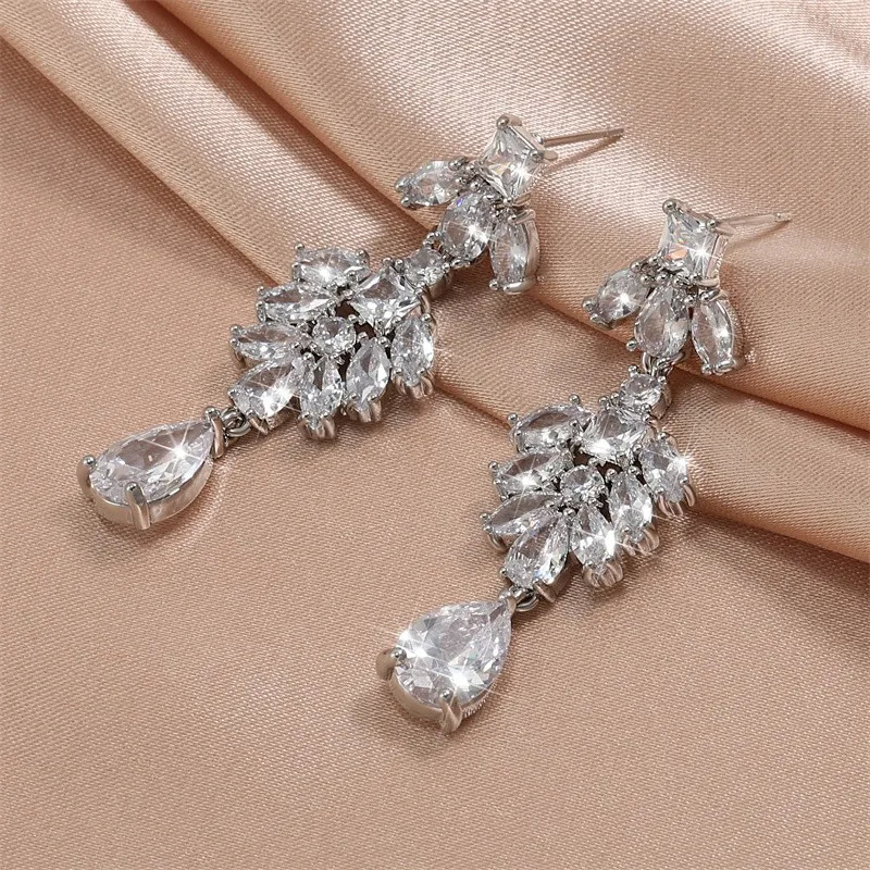 ZAKOL блестящие длинные висячие серьги с каплями воды для женщин свадебные