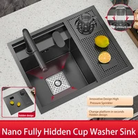 Hidden Cup Washer Sink Nano Stainless Steel kitchen Sink Bar Invisible Sink To Make A Camper Van With Cover Plate Small Pool