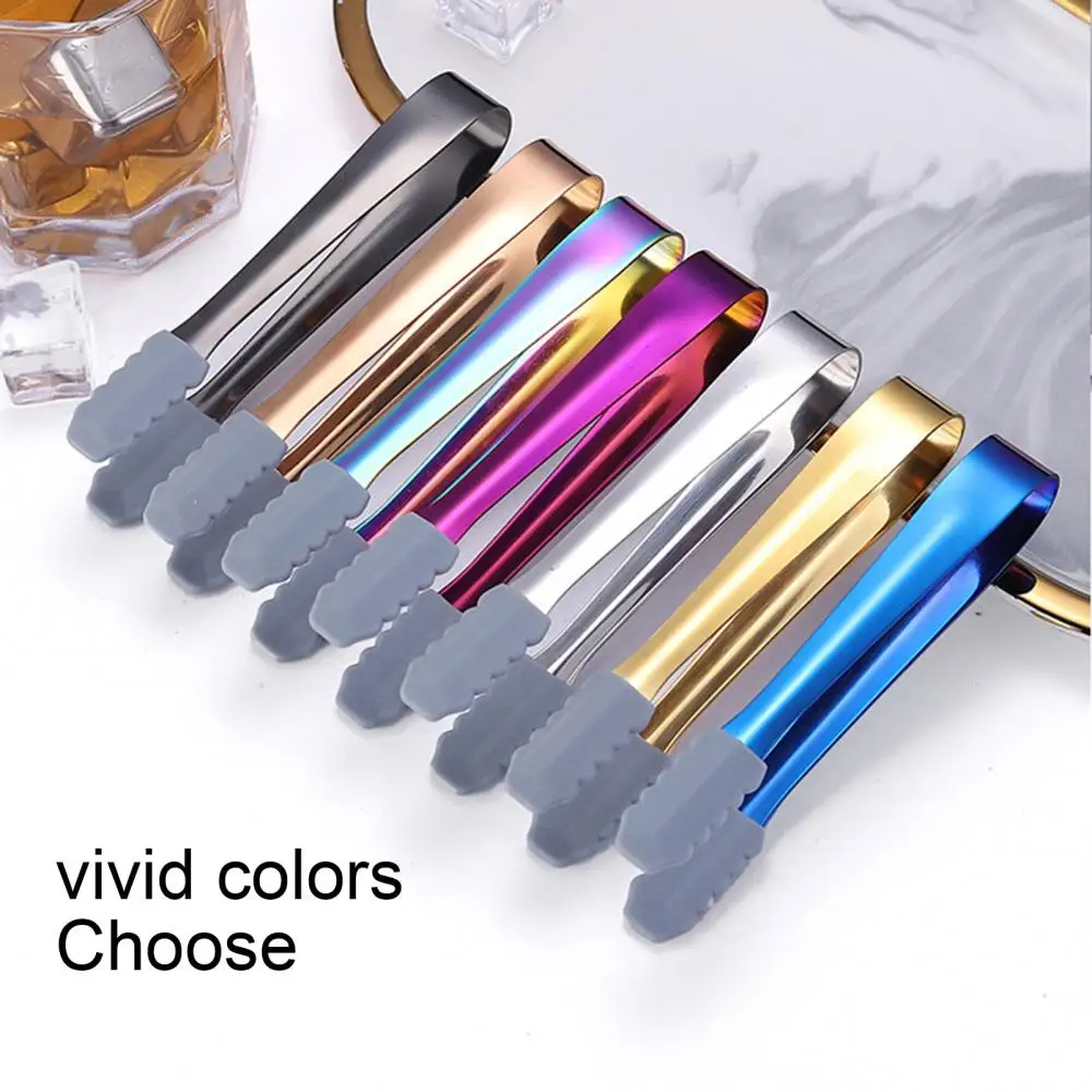 

Stainless Steel Ice Cube Sugar Tongs Silicone Anti-slip Food Serving Clip Clamp