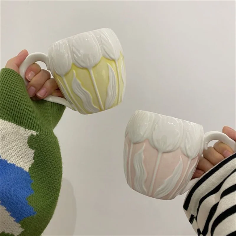

Couple's mug with high beauty in ins design tulip cream ceramic cup student cup coffee cup milk cup juice drink cup